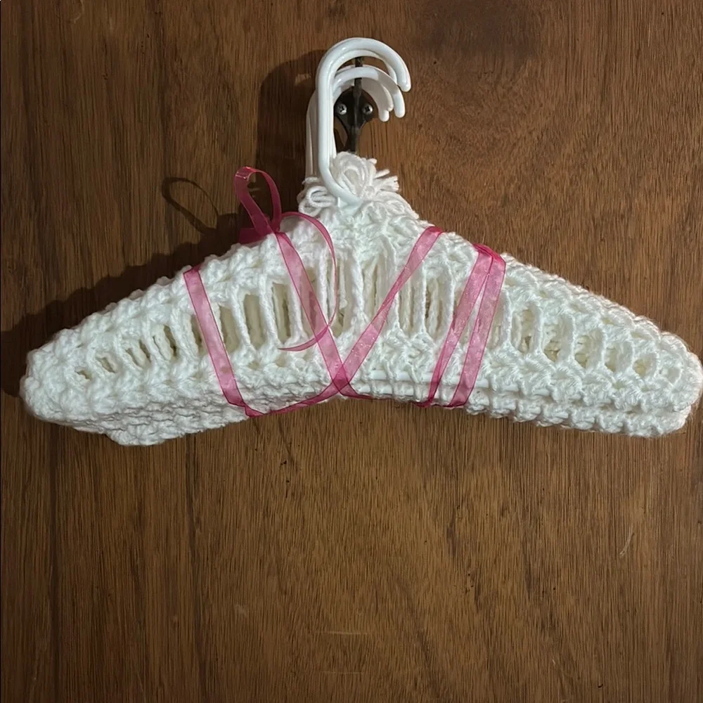 Handmade Crochet Hangers set of 9 white and 1 cream.